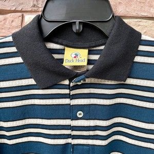 Duck Head Polo Shirt Medium Blue Gray Striped